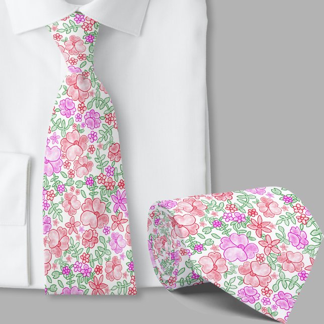 Corbata con patrón floral rosa y naranja elegante (Subido por el creador)