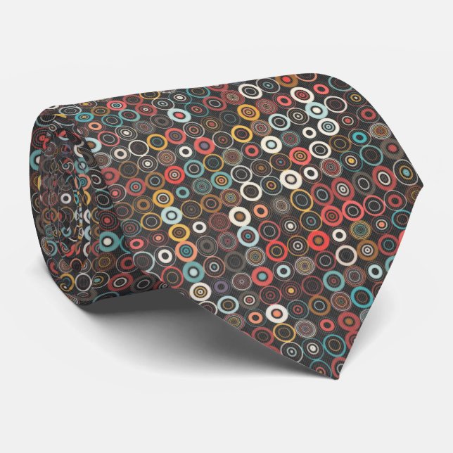 Corbata con patrón geométrico de círculos retro bo (Enrollado)