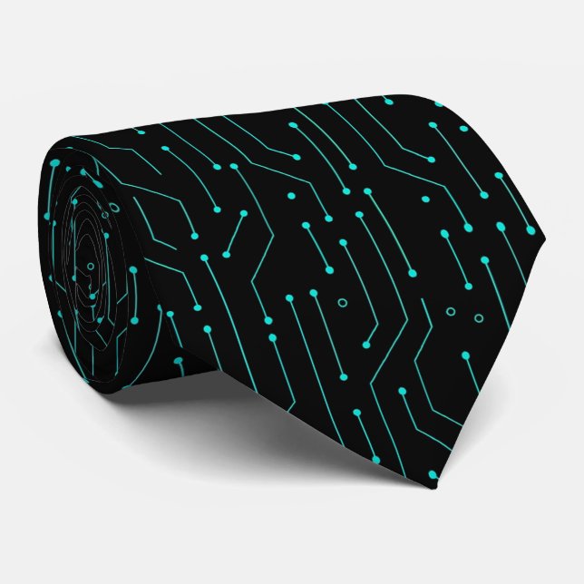 Corbata con patrón geométrico negro teal (Enrollado)