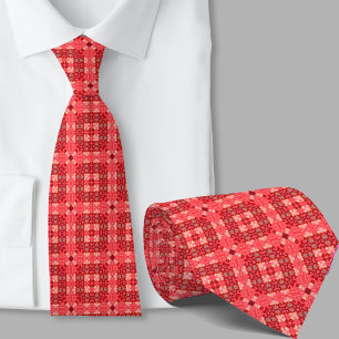 Corbata con patrón geométrico rojo artístico moder