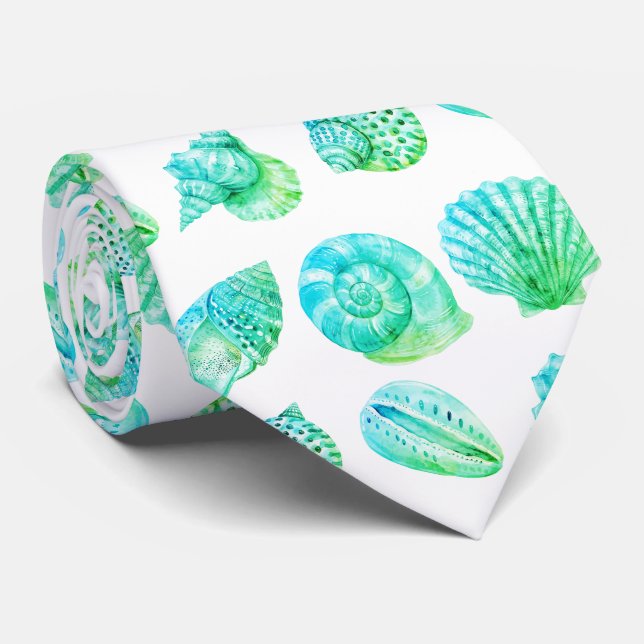 Corbata con patrón náutico de conchas marinas (Enrollado)