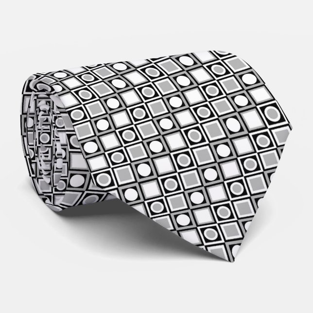 Corbata con Patrón Retro en Negro Blanco y Gris co (Enrollado)