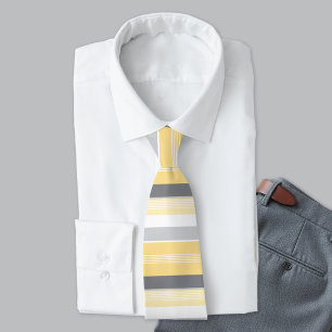 Corbata con rayas horizontales amarillas y grises