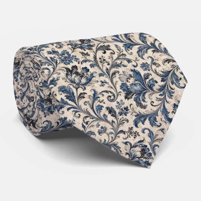 Corbata con remolino azul, negro y blanco (Enrollado)