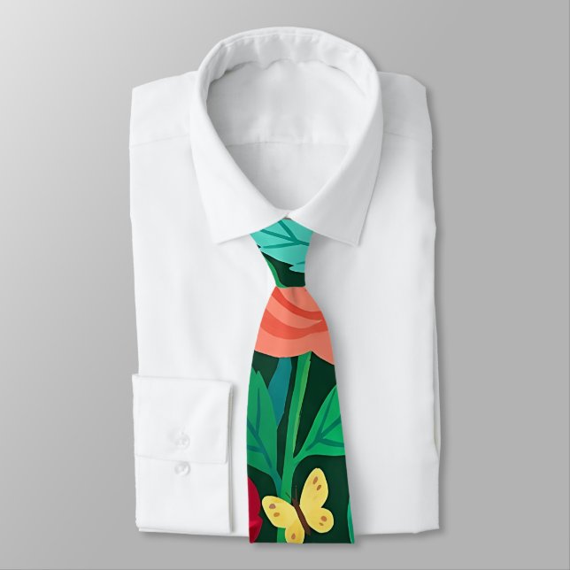 Corbata con Rosas y Mariposas Abstractas (Atado)