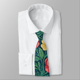 Corbata con rosas y mariposas indias abstractas