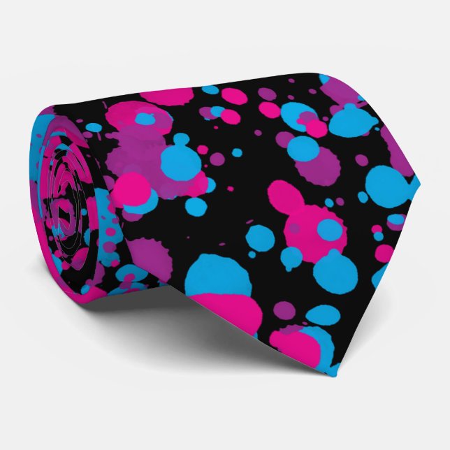 Corbata con salpicaduras de pintura azul, rosa y v (Enrollado)