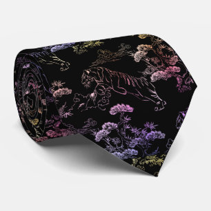 Corbata con tigre en estilo japonés en multicolor