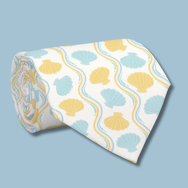 Corbata Concha de mar y olas de verano (Seashells and oean waves tie rolled)