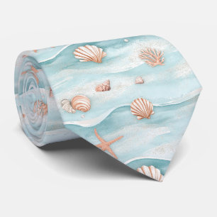 Corbata Conchas Costeras Aqua y Estrella de Mar Brillante