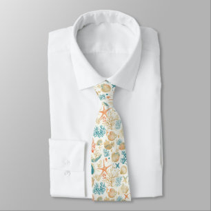 Corbata Conchas y corales caprichosos con acentos azules s