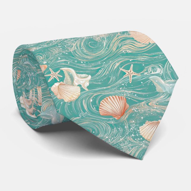 Corbata Conchas y olas del océano Patrón (10) (Enrollado)