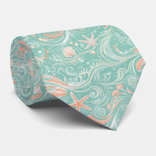 Corbata Conchas y olas del océano Patrón (4)