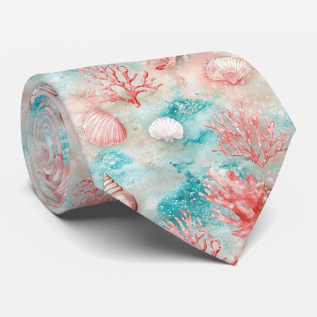 Corbata Conchas y Patrón de Olas del Océano (11) (Enrollado)