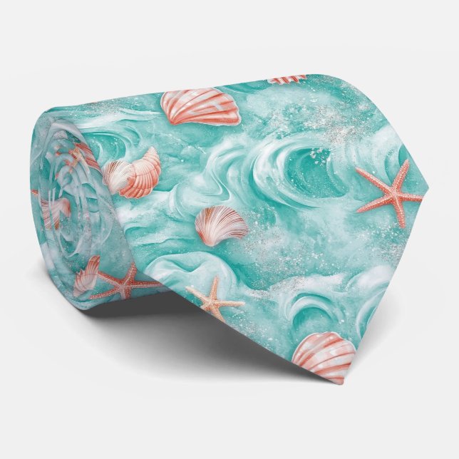 Corbata Conchas y patrón de olas del océano (5) (Enrollado)