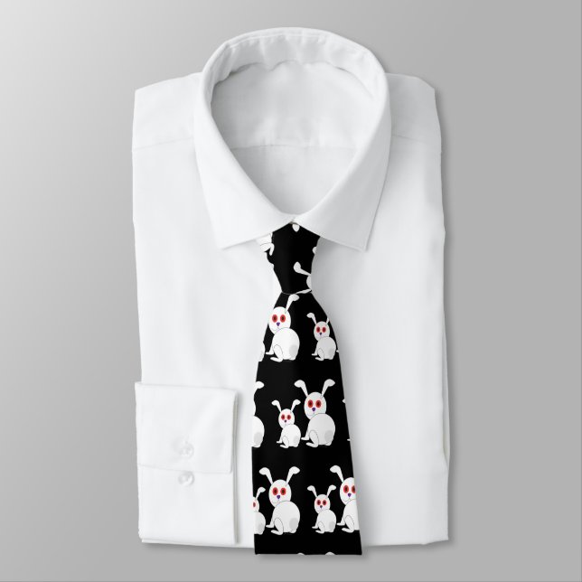 Corbata conejillos blancos con ojos rojos Patrón negro (Atado)