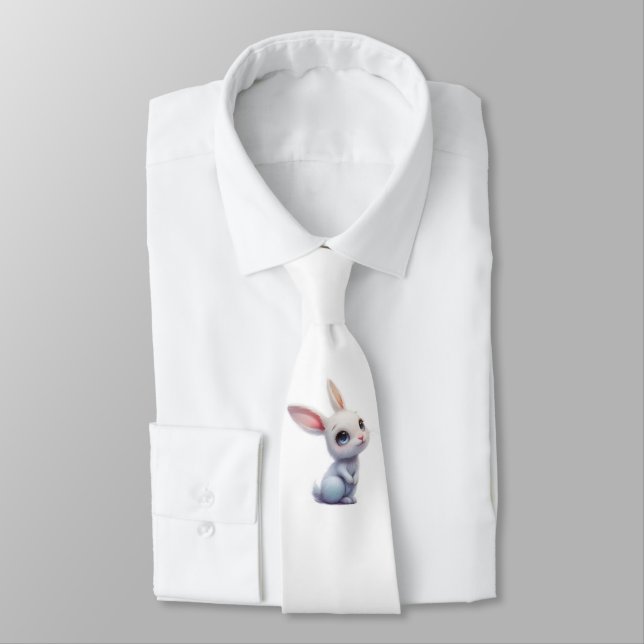 Corbata Conejito blanco lindo con ojos azules grandes (Atado)