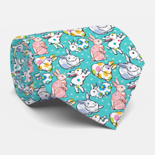 Corbata Conejito blanco rosado de Pascua en modelo turques