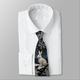 Corbata Conejo blanco de Navidad elegante copos de nieve p
