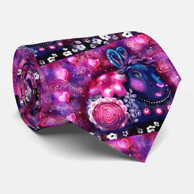 Corbata Conejo caprichoso "Conejo de Glamour" morado rosad (Enrollado)