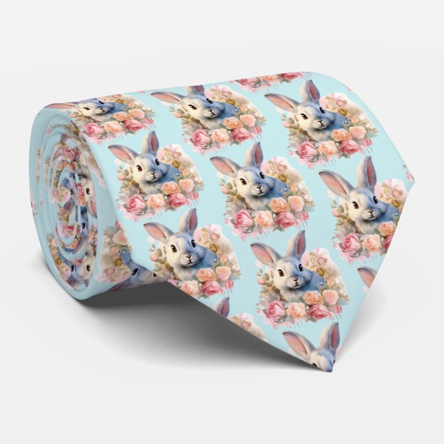 Corbata Conejo con una guirnalda de rosas Patrón adorable (Enrollado)