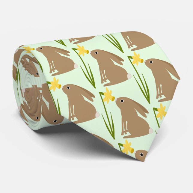 Corbata Conejo conejo conejo de pascua y flor de daffodil  (Enrollado)
