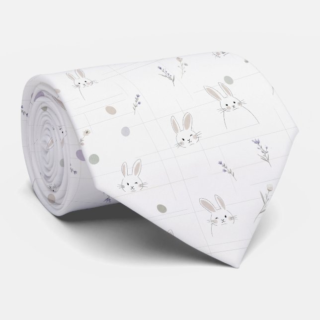 Corbata Conejo de Pascua Neutral Patrón Floral Pastel (Enrollado)