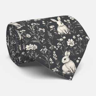 Corbata Conejo Elegante Toile Floral Patrón Vintage (1)