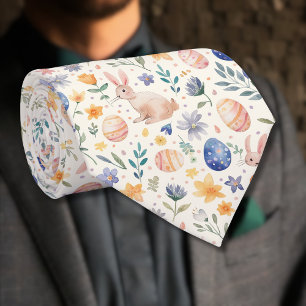 Corbata Conejo Flores Huevos Pastel Acuarela Atemporal