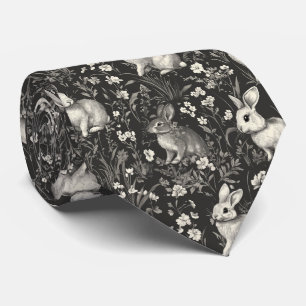 Corbata Conejo Francés Toile en Patrón Floral Negro
