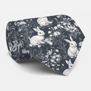 Corbata Conejo Vintage Patrón de Toile Negro de Primavera