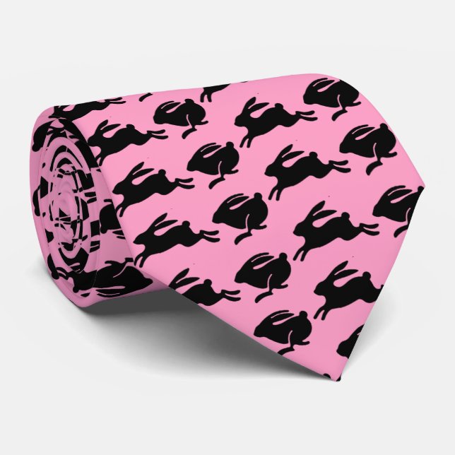 Corbata Conejos Negros Saltando Moda Pascua Rosa (Enrollado)