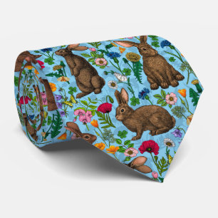 Corbata Conejos y flores silvestres