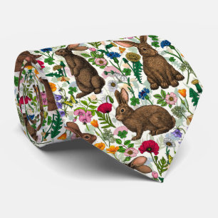Corbata Conejos y flores silvestres