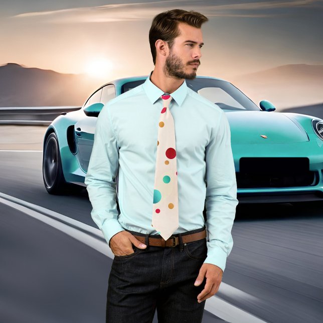Corbata Confetti Sparkle Polka Dots Pattern Tie (Tie featuring an elegant polka dot pattern in turquoise blue with cherry and gold colors on ivory.)