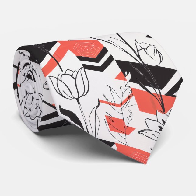Corbata Contraste floral geométrico moderno (Enrollado)