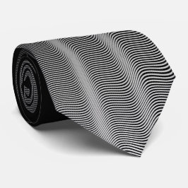 Corbata Cool Black & White Gradient Wavy Stripes Trippy