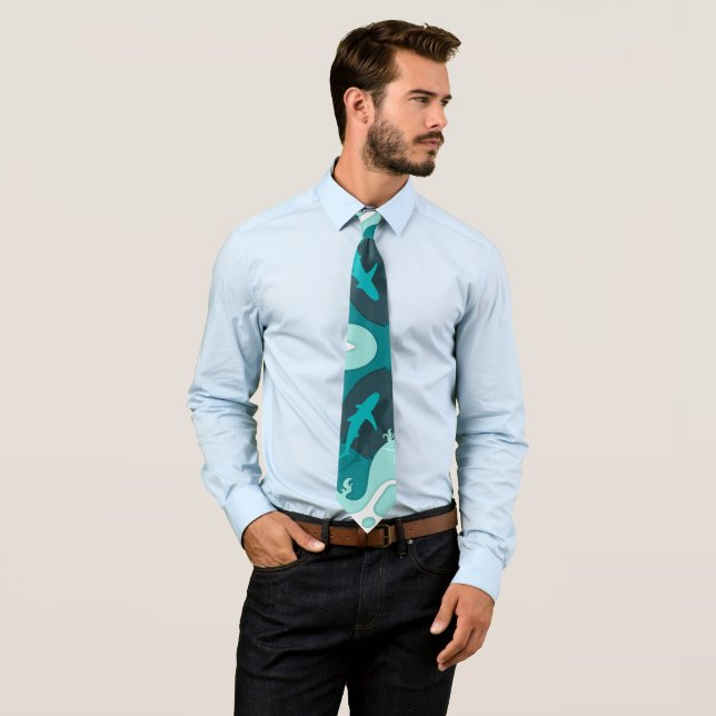 Corbata Cool Shark Abstract Art Blue (In situ)