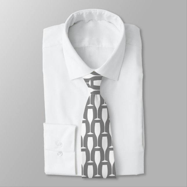 Corbata Copa de flauta de champán de fiesta gris y blanca  (Atado)