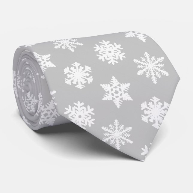 Corbata Copia Ikat Copos de nieve - Gris plateado y blanco (Enrollado)