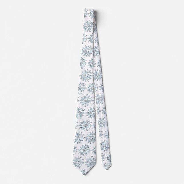 Corbata Copo de nieve de Navidad azul, patrón de ventisca  (Anverso)