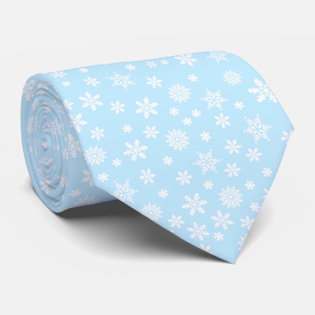 Corbata Copo de nieve en azul Navidad (Enrollado)