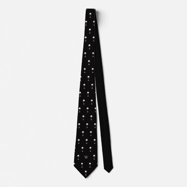 Corbata Copo de vino a la acuarela Monogramado negro amant (Anverso)