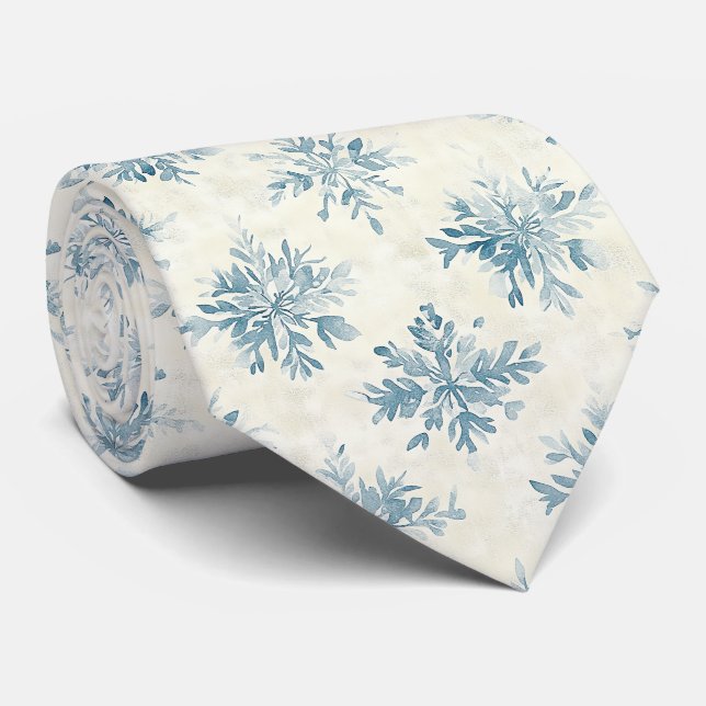 Corbata Copos de nieve acuarela azul (Enrollado)