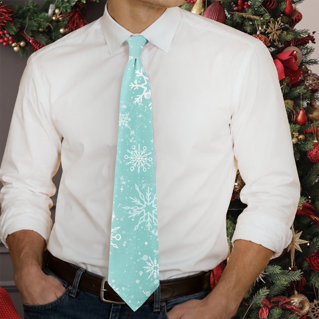 Corbata Copos de nieve azules turquesa Patrón suave escarc (Subido por el creador)