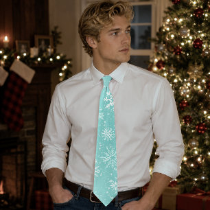 Corbata Copos de nieve azules turquesa Patrón suave escarc