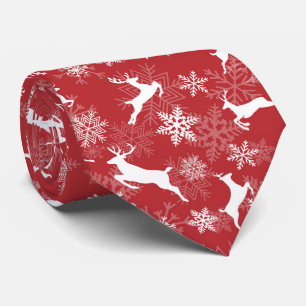 Corbata Copos de nieve de Navidad rojos patrón de ciervos
