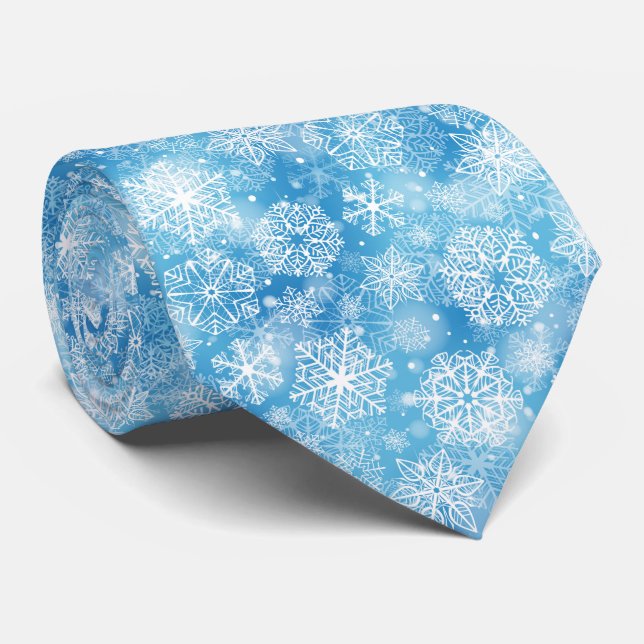Corbata Copos de nieve en azul (Enrollado)