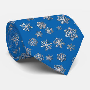 Corbata Copos de nieve plateados sobre fondo azul cobalto