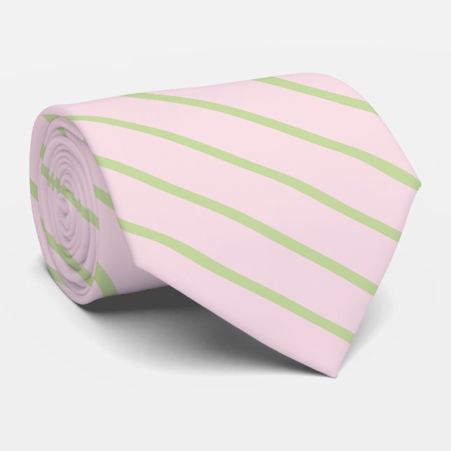 Corbata Coqueta Elegante Chic Rayas Verdes y Rosadas Paste (Enrollado)